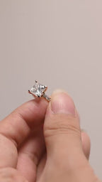 Solid Gold Princess Cut Moissanite Engagement Ring, Anniversary Gift for Her