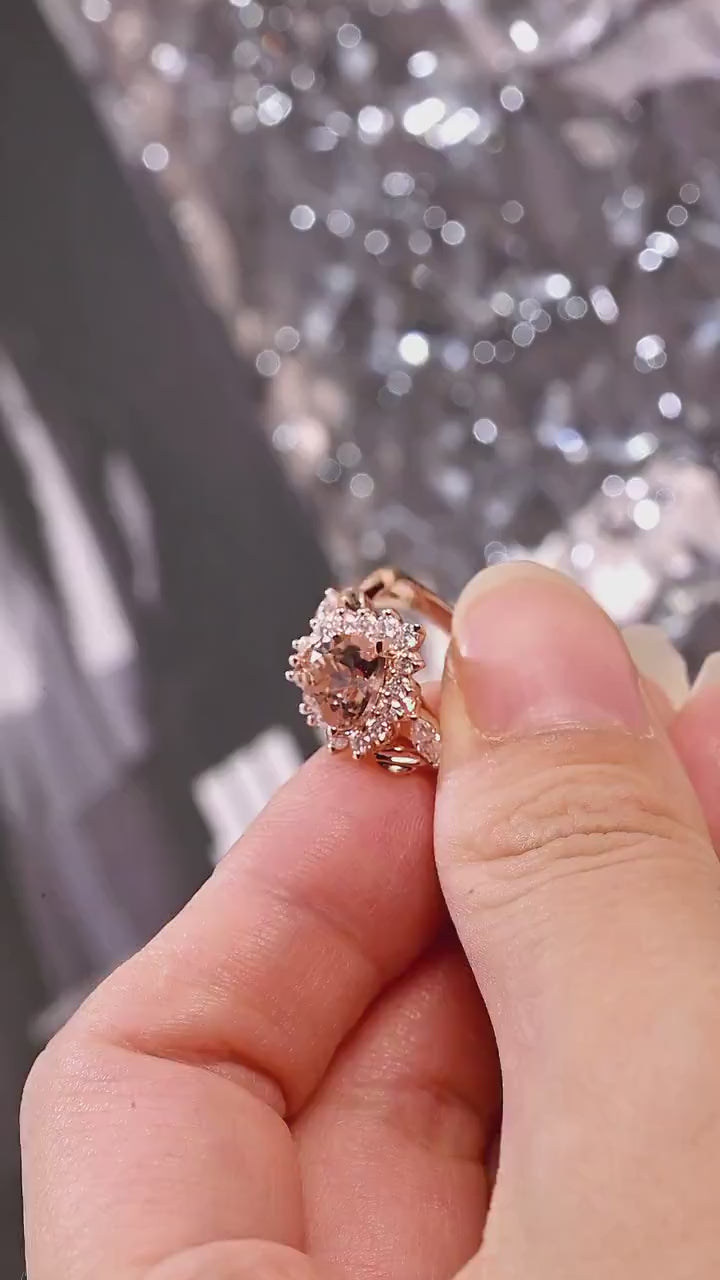 Solid Gold Heart Cut Pink Moissanite Sapphire Engagement Ring