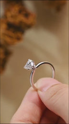 Solid Gold Heart Cut Moissanite Engagement Ring with Hidden Halo