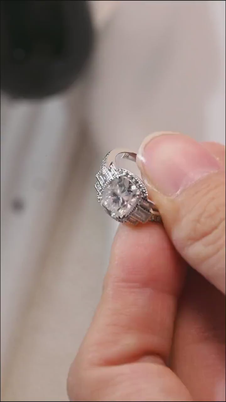 Solid Gold Elongated Cushion Moissanite Engagement Ring, Promise Ring for Her