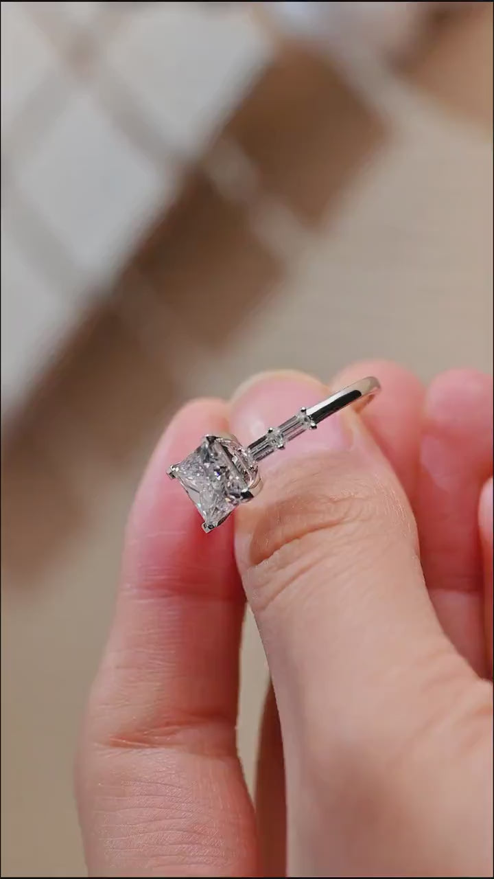 Solid Gold Princess Cut Moissanite Engagement Ring, Dainty Promise Ring