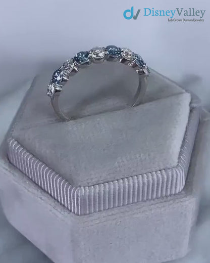 1.00 CT Blue and White Lab Grown Diamond Alternating Wedding Ring