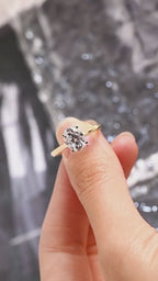 Solid Gold Oval Cut Moissanite Engagement Ring, Cathedral Setting