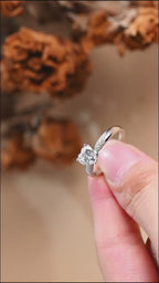Solid Gold Heart Cut Moissanite Engagement Ring, Half Eternity Promise Ring