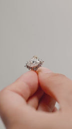 Solid Gold Marquise Cut Halo Moissanite Engagement Ring, Bridal Ring for Women