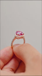 Solid Gold Heart Cut Pink Moissanite Sapphire Engagement Ring