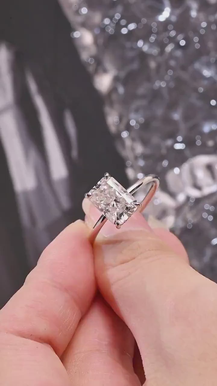 Radiant Diamond Engagement Ring, Solid Gold Hidden Halo Promise Ring, Anniversary Gift for Her