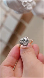 Solid Gold Halo & Half Pave Heart Cut Moissanite Engagement Ring