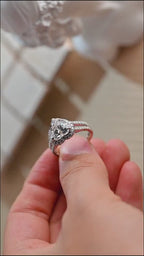 Solid Gold Split Shank Halo & Half Pave Heart Cut Moissanite Engagement Ring