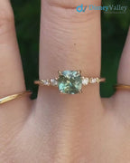 Montana Sapphire Cushion Cut Engagement Ring, Green Sapphire