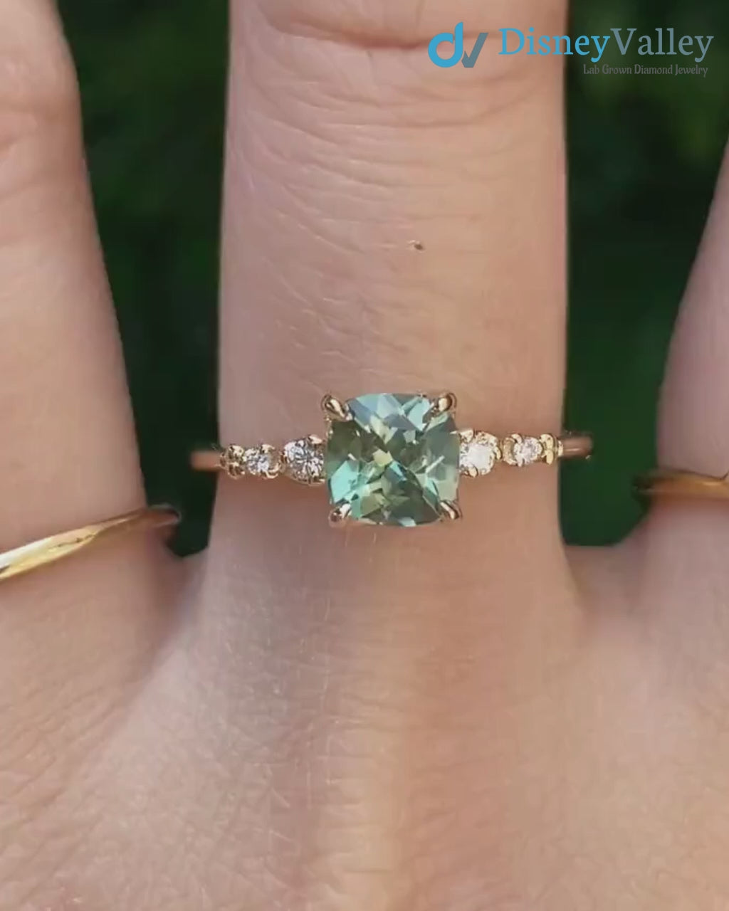 Montana Sapphire Cushion Cut Engagement Ring, Green Sapphire