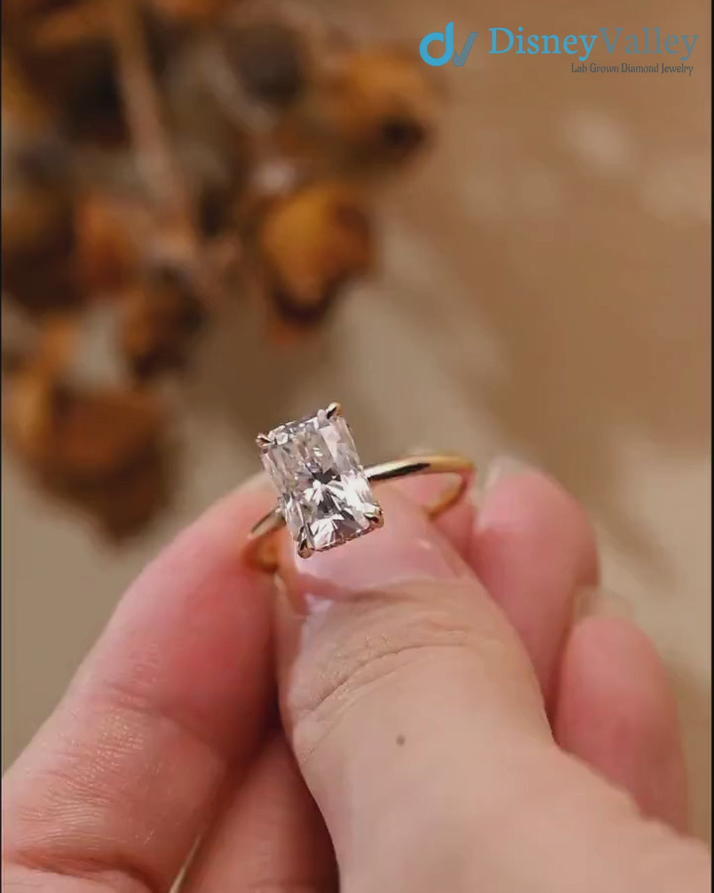 Solid Gold Radiant Cut Lab Grown Hidden Halo Engagement Ring