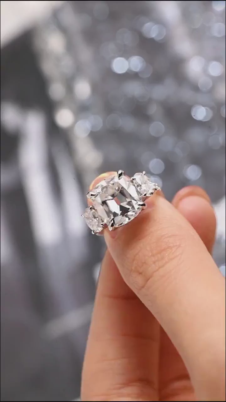 Solid Gold Old Mine Cushion Moissanite Engagement Ring, Anniversary Gift for Women