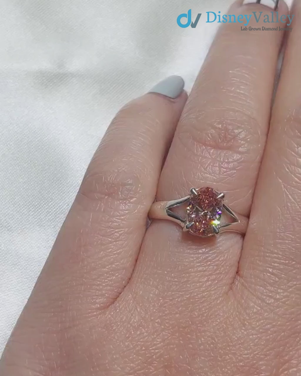 Pink Oval Cut Lab Created Diamond Engagement Ring IGI Certified Diamond
