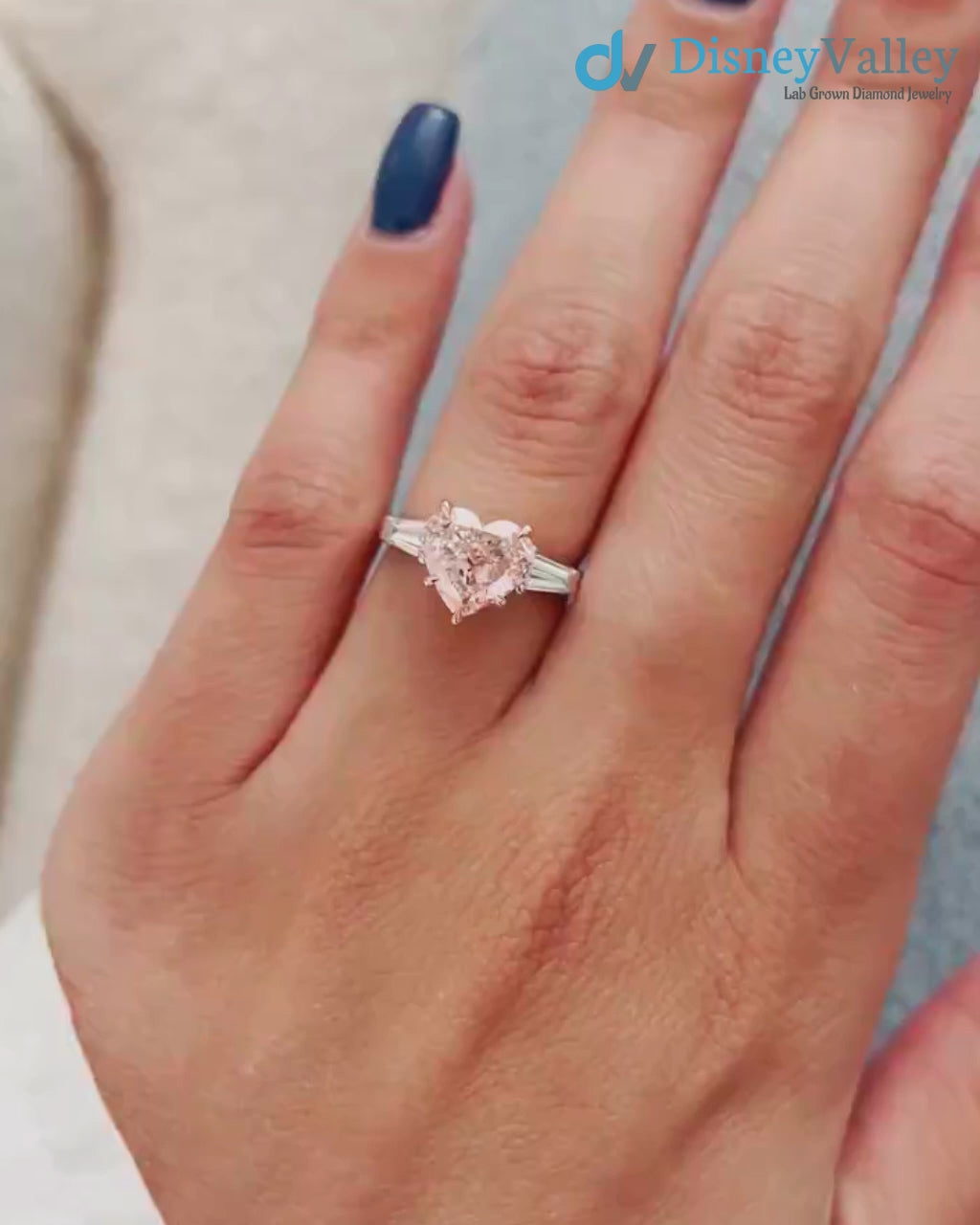 2.5 Carat Heart Shape Fancy Intense Pink Lab Grown Diamond Three Stone Ring