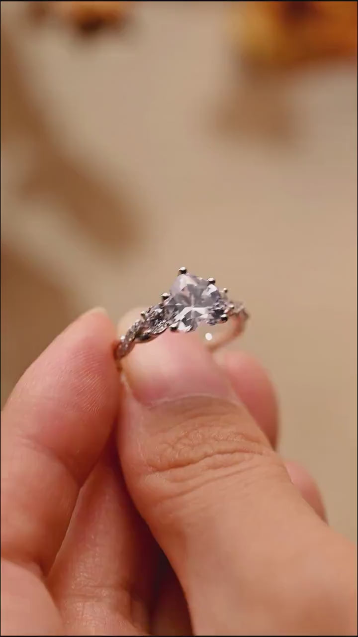 Solid Gold Twisted Double Band Heart Moissanite Engagement Ring