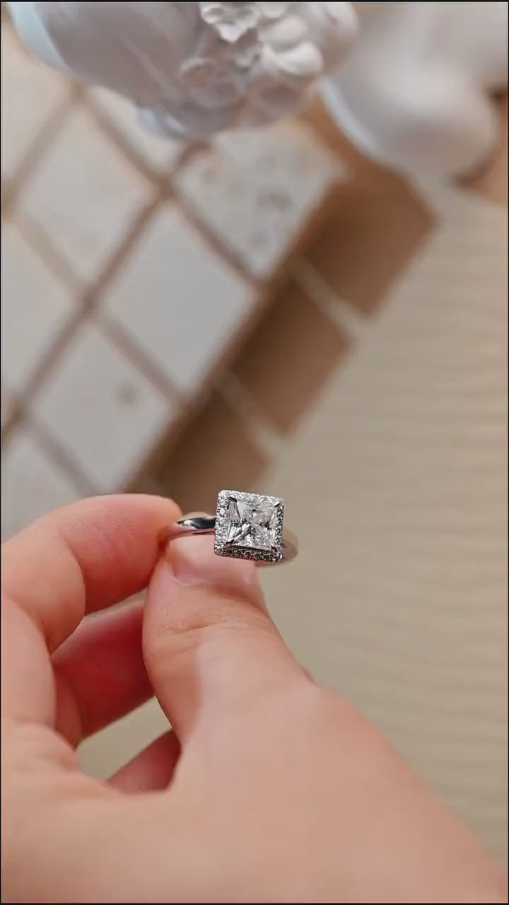 Solid Gold Princess Cut Moissanite Engagement Ring, Promise Ring