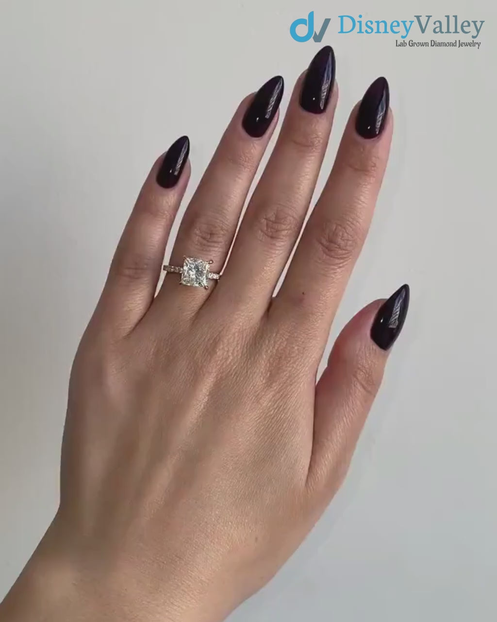 2.35 CT Lab Grown Princess Cut Half Way Side Stones Hidden Halo Diamond Engagement Ring