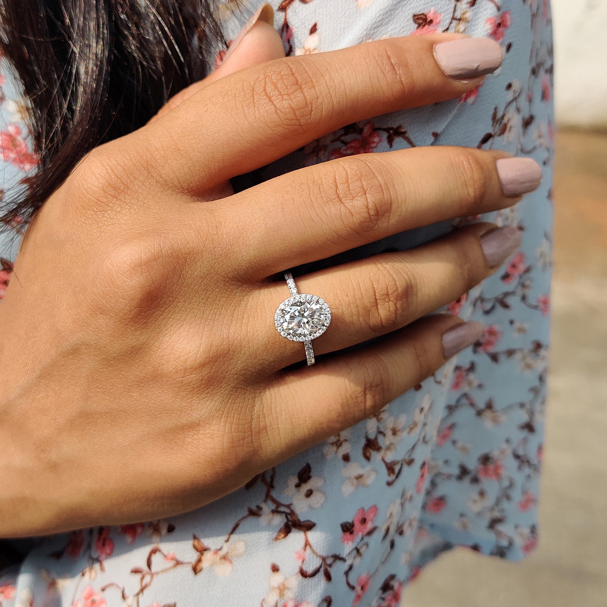 Oval Cut Hidden Halo Engagement Ring