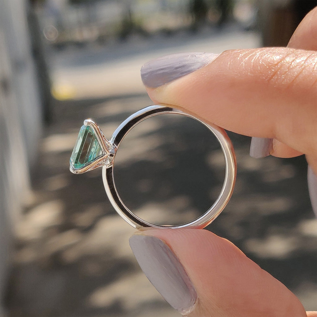 Cyan Blue Asscher Cut Solitaire Ring