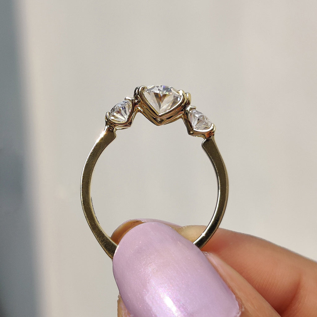 3 Stone Oval Engagement Ring With Double prong setting