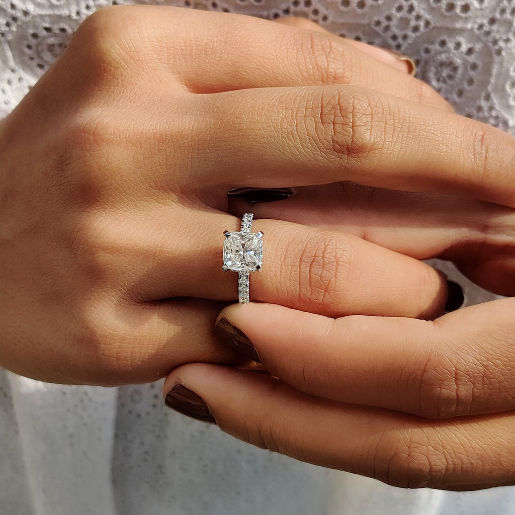 Cushion Cut Hidden Halo Engagement Ring