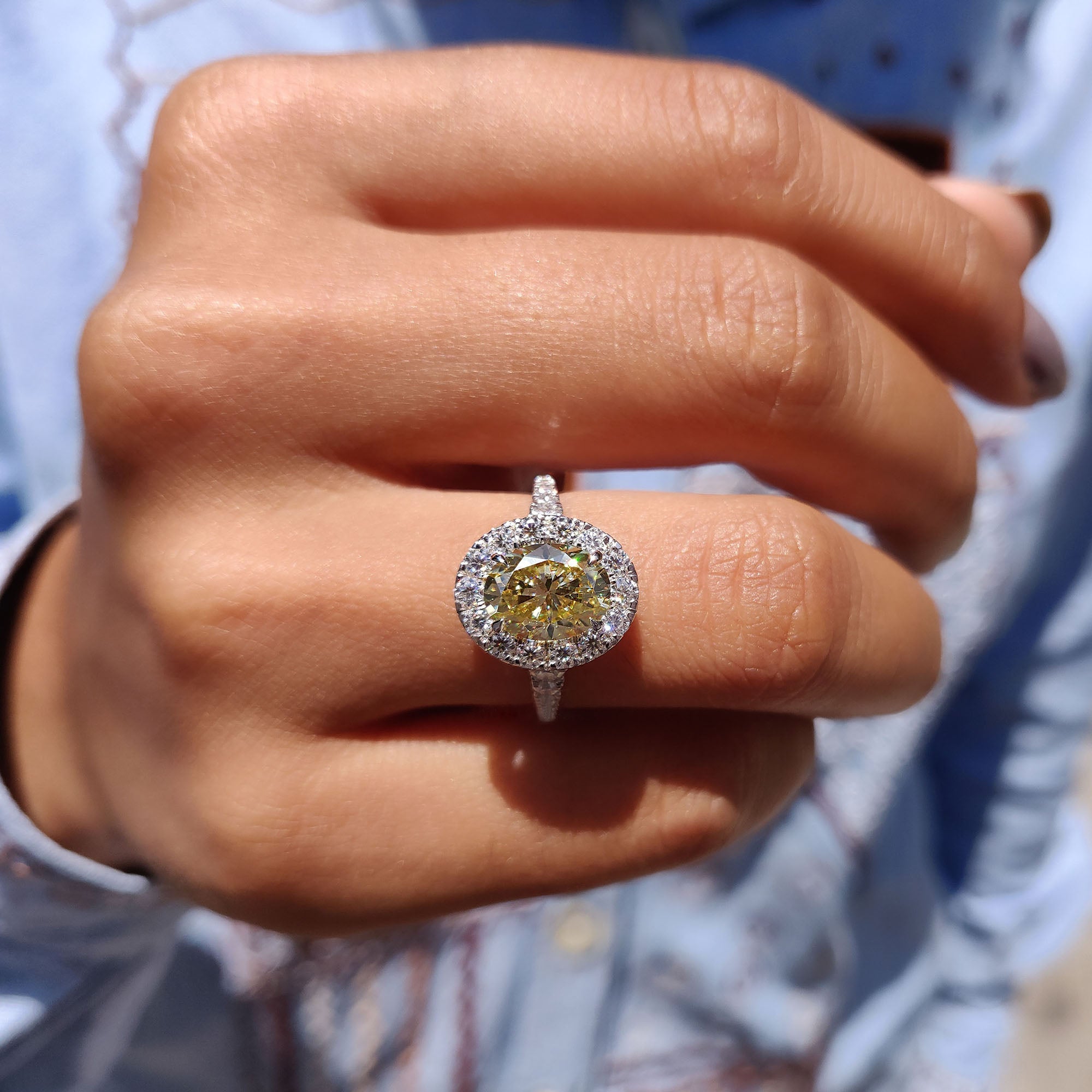 Light Yellow Oval Halo Engagement Ring