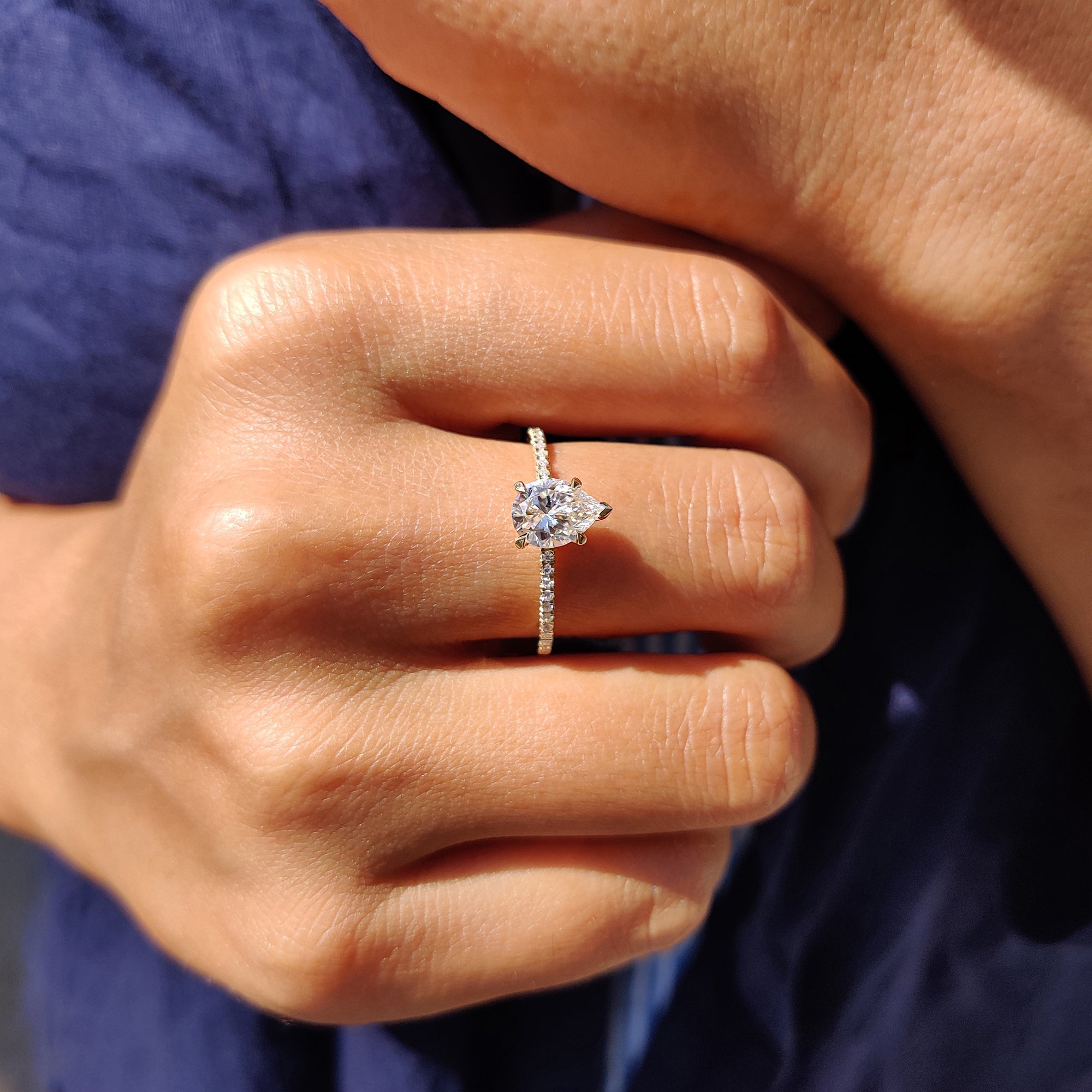 Pave Set Rose Gold Pear Shaped Engagement Ring