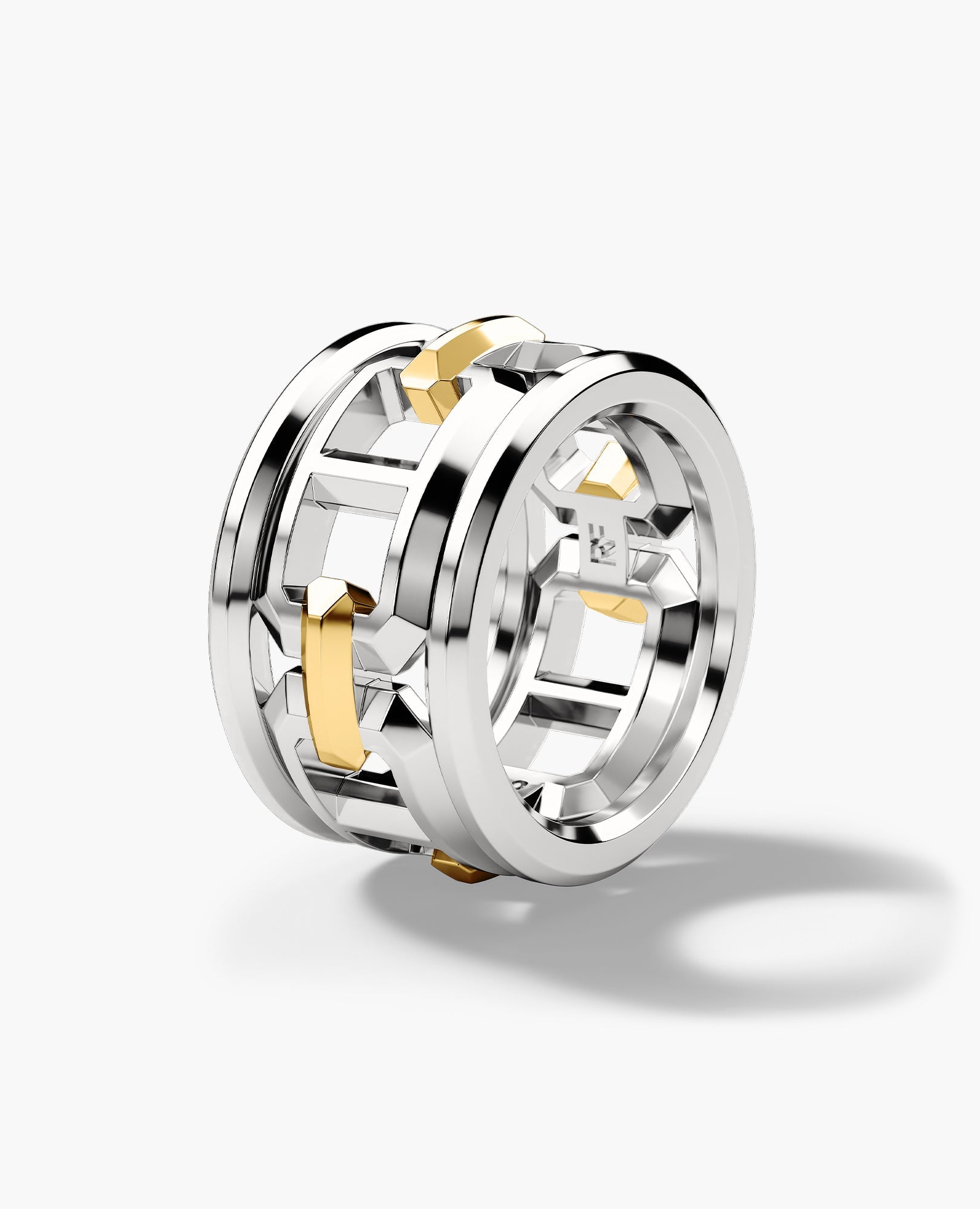 HERCULES Two-Tone Silver and 18k Yellow Gold Ring - Wide Version
