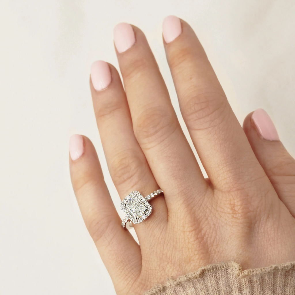 1.30 CT Radiant Moissanite Halo Engagement Ring