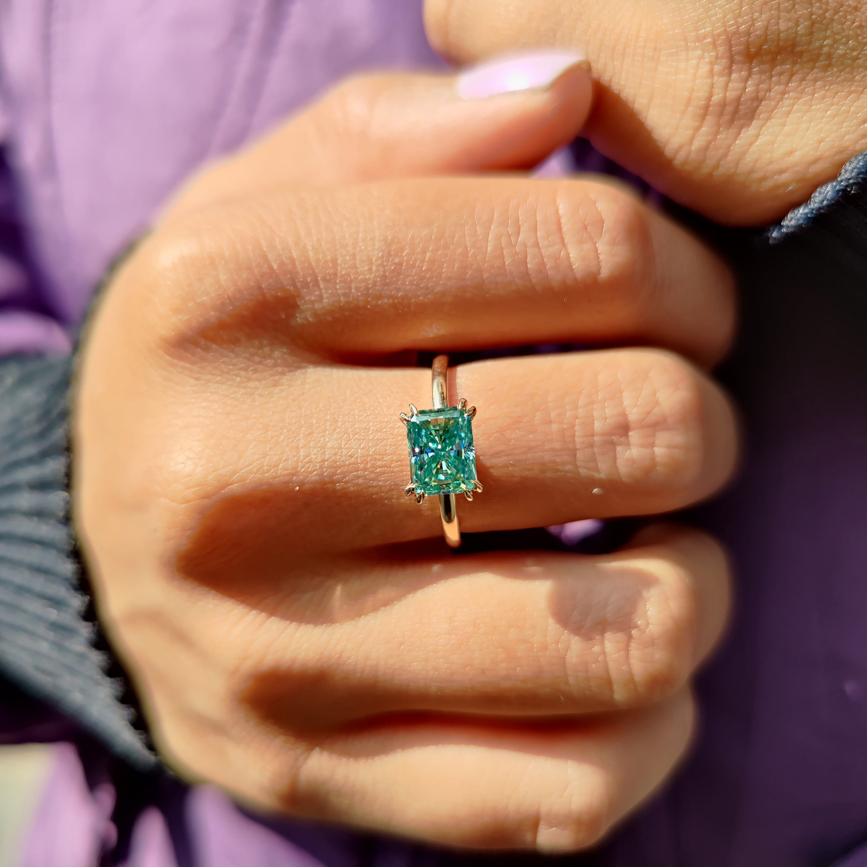 Radiant Cut Moissanite Engagement Ring Solitaire Style