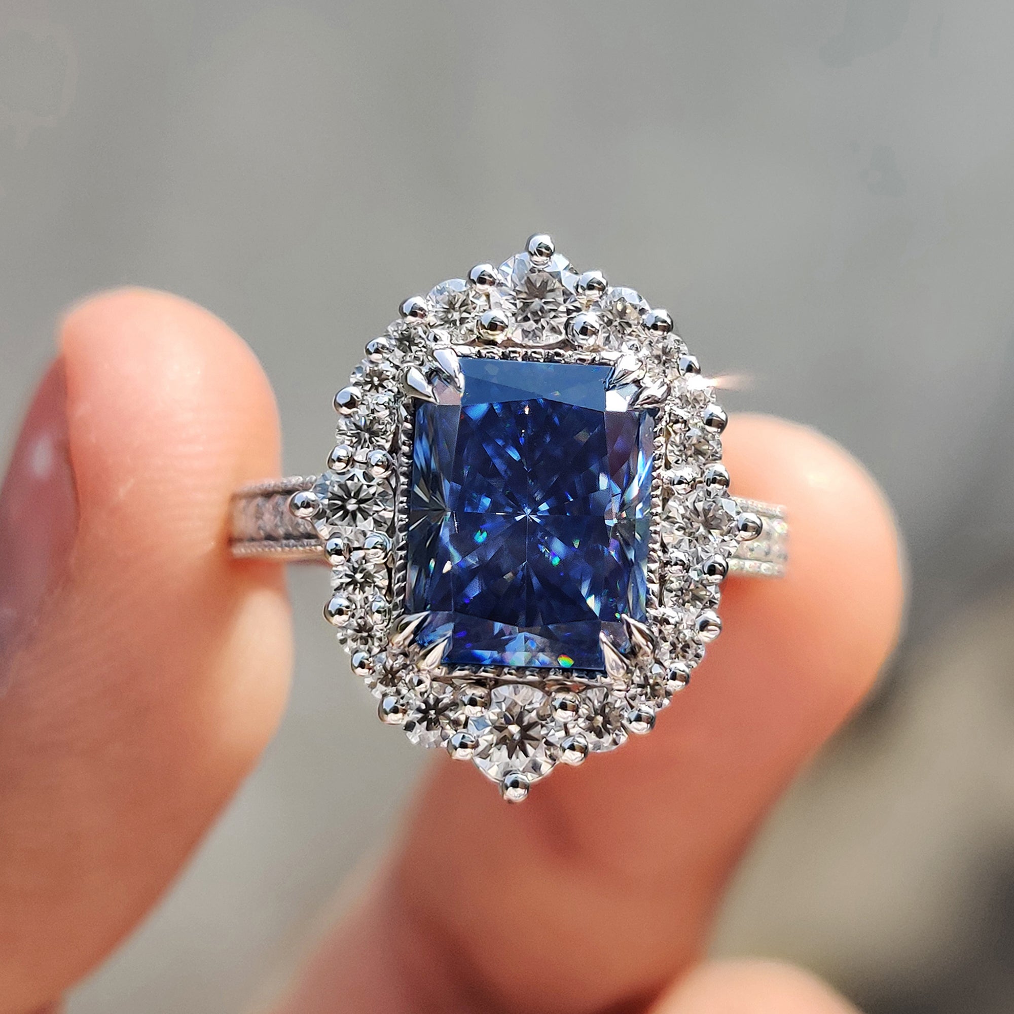 Radiant Halo Engagement Ring With Cathedral Setting Main image