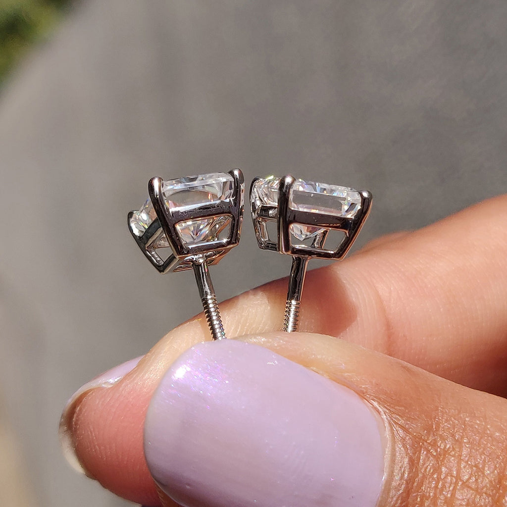 Radiant Cut Moissanite Earrings with Stud Design
