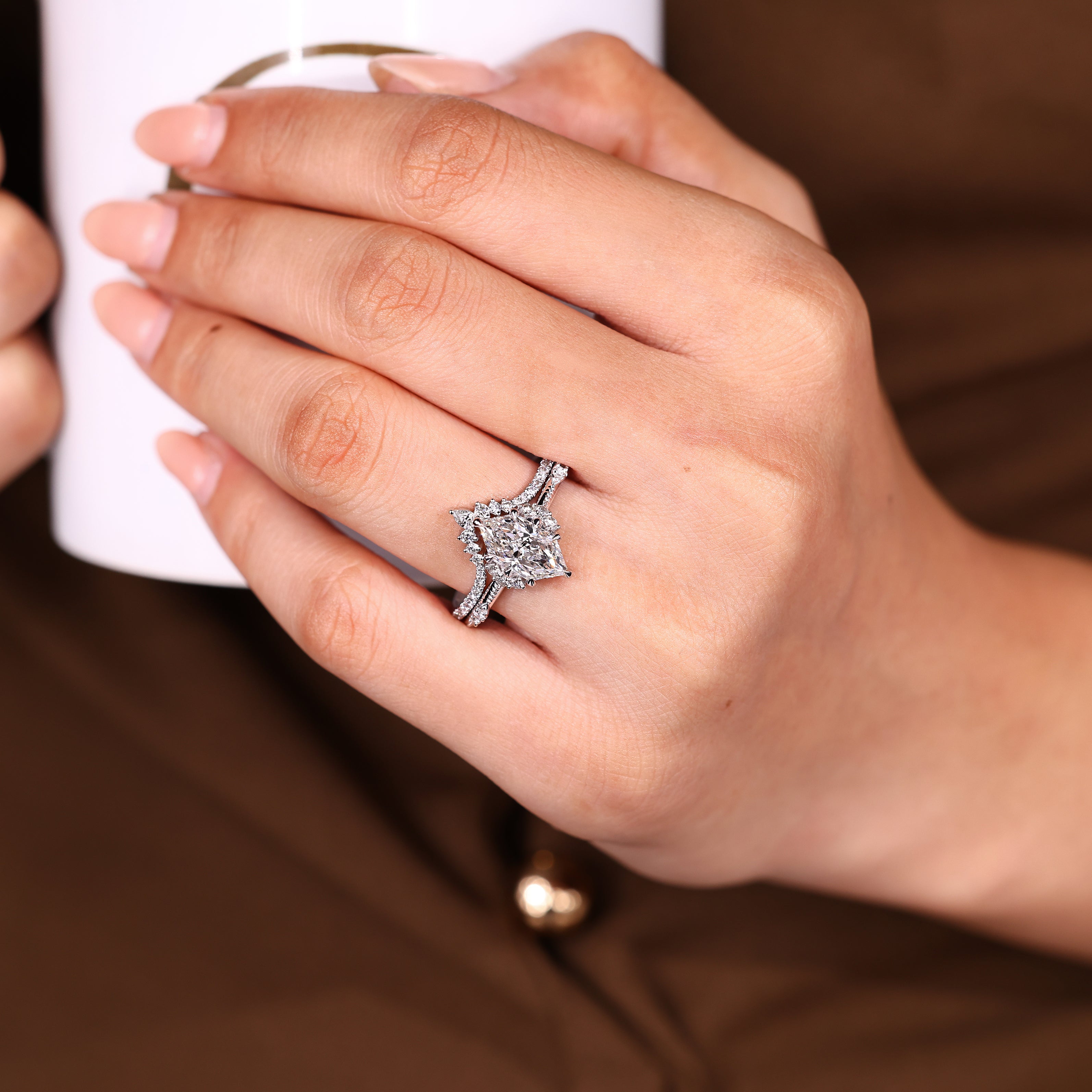 Dutch Marquise Engagement Ring With Wedding Band In Stackable Style