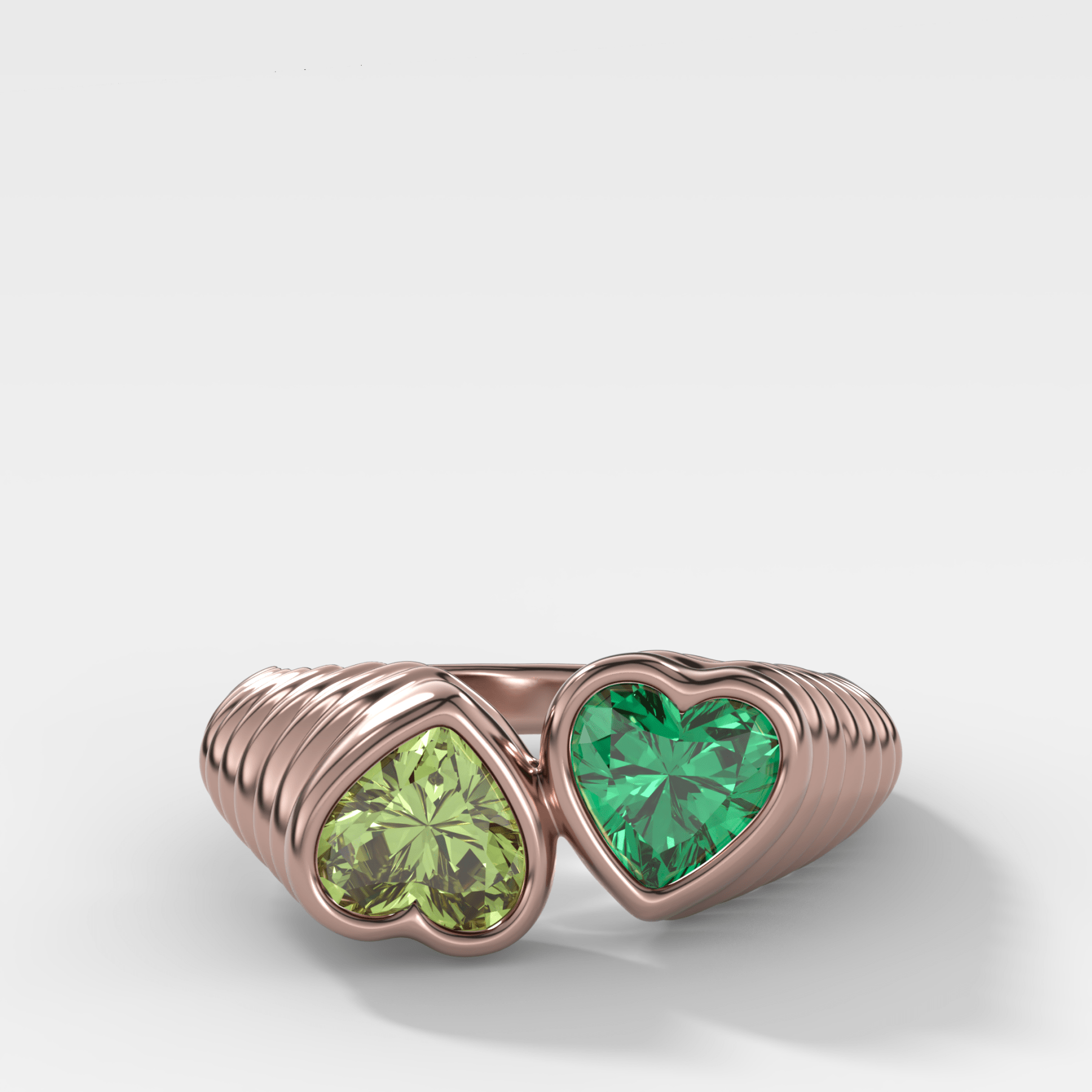 Reverse Bezel Heart Ring with Peridot and Emerald