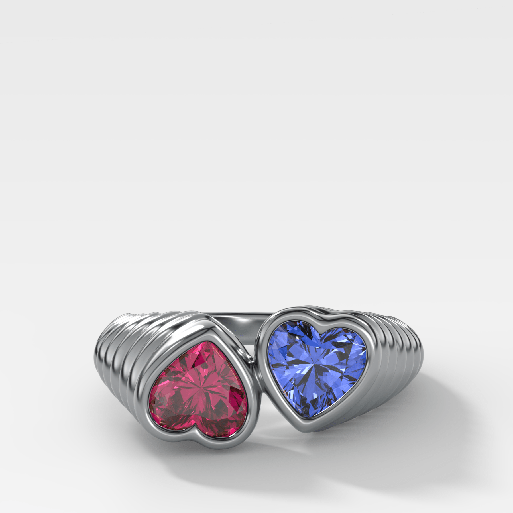 Reverse Bezel Heart Ring with Red Ruby and Blue Sapphire Secondary image