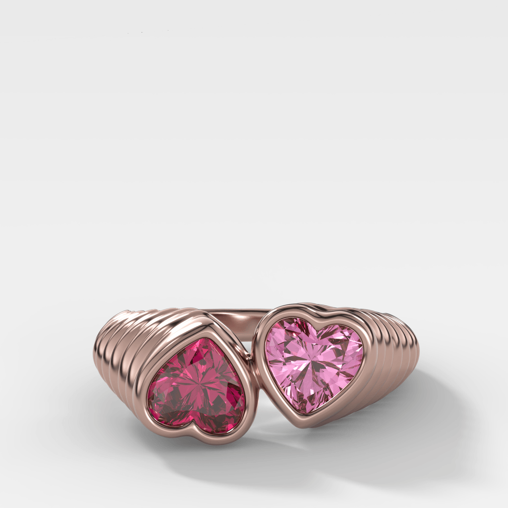 Reverse Bezel Heart Ring with Red Ruby and Pink Sapphire