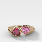 Reverse Bezel Heart Ring with Red Ruby and Pink Sapphire