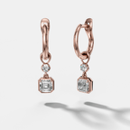 Reversed Mini Tiered Bezel Drop Huggies with Asscher Cut Diamonds