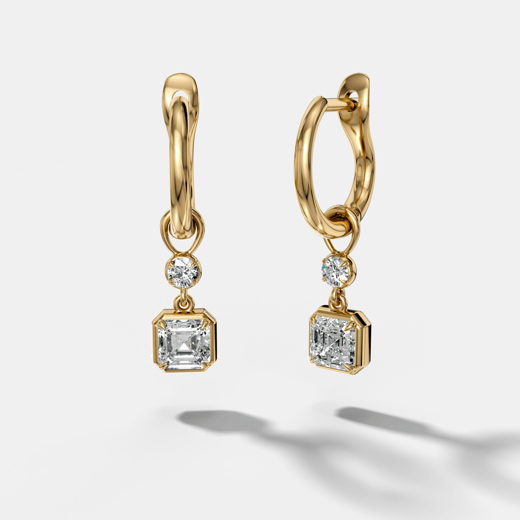 Reversed Mini Tiered Bezel Drop Huggies with Asscher Cut Diamonds
