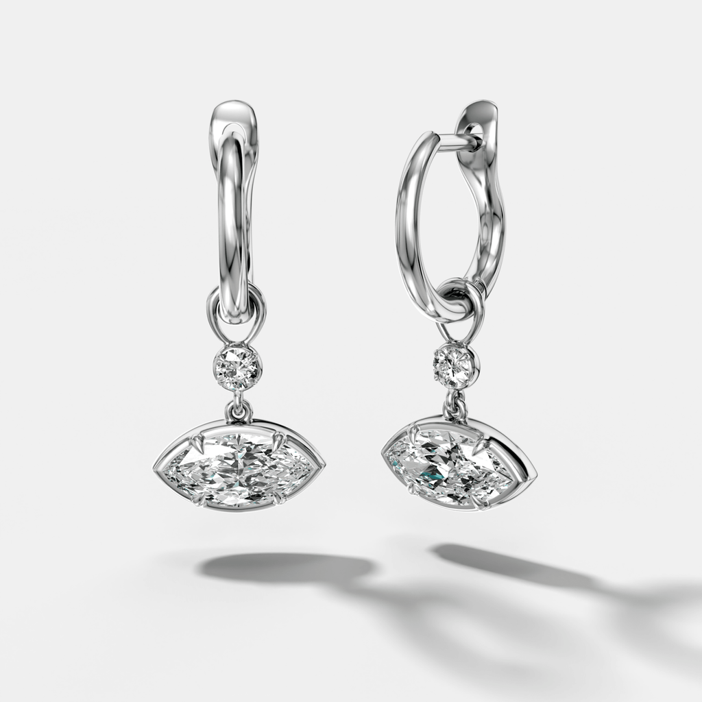 Reversed Mini Tiered Bezel Drop Huggies with East West Marquise Cut Diamond