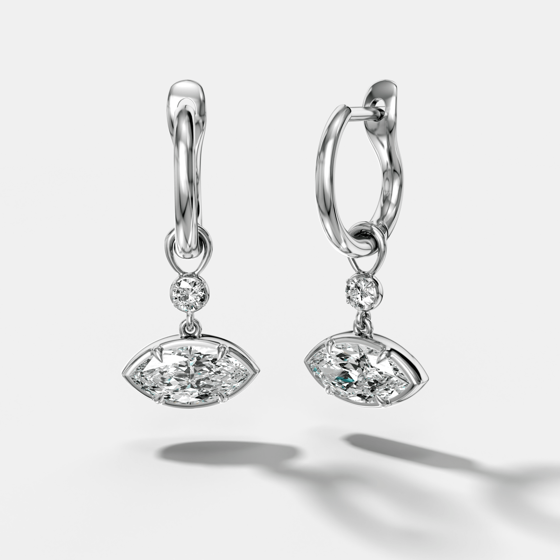 Reversed Mini Tiered Bezel Drop Huggies with East West Marquise Cut Diamond