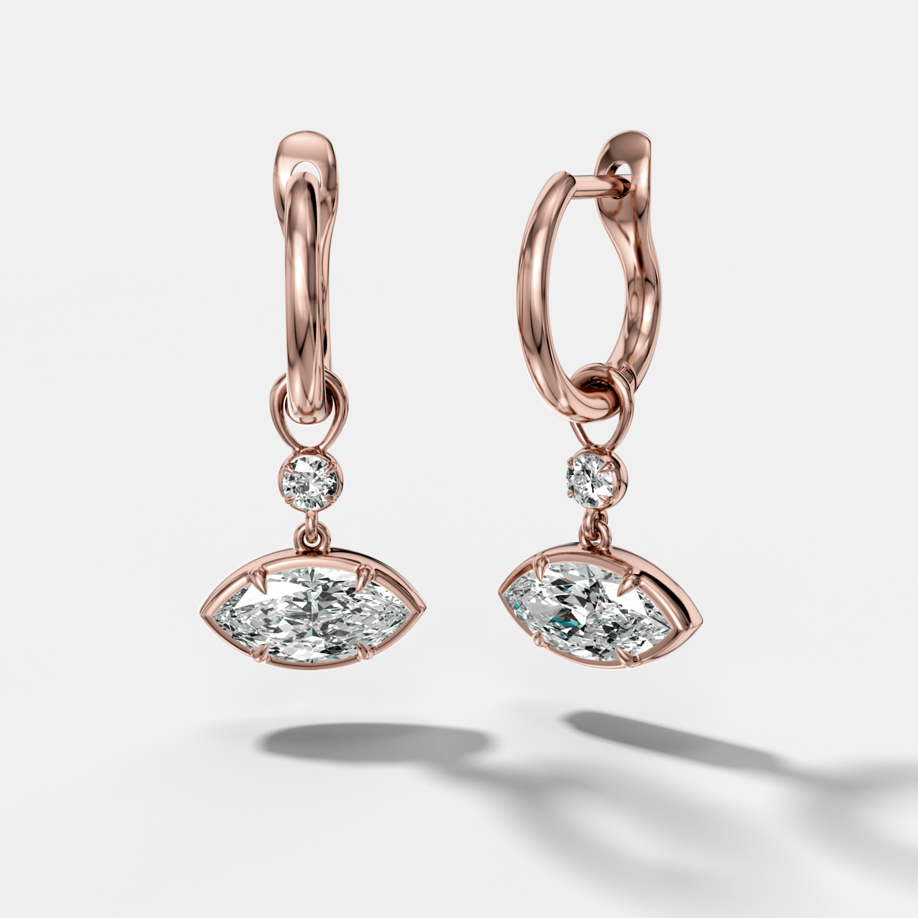 Reversed Mini Tiered Bezel Drop Huggies with East West Marquise Cut Diamond