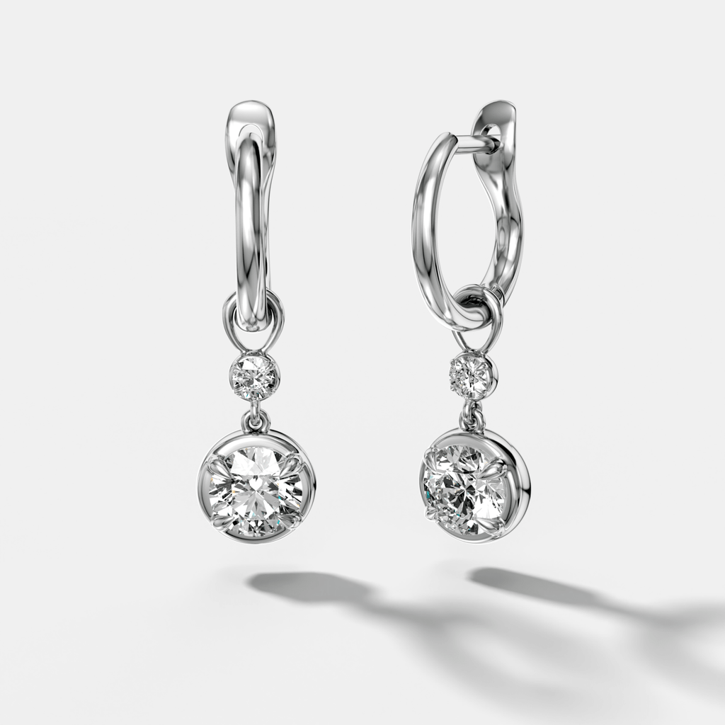 Reversed Mini Tiered Bezel Drop Huggies with Round Cut Diamonds