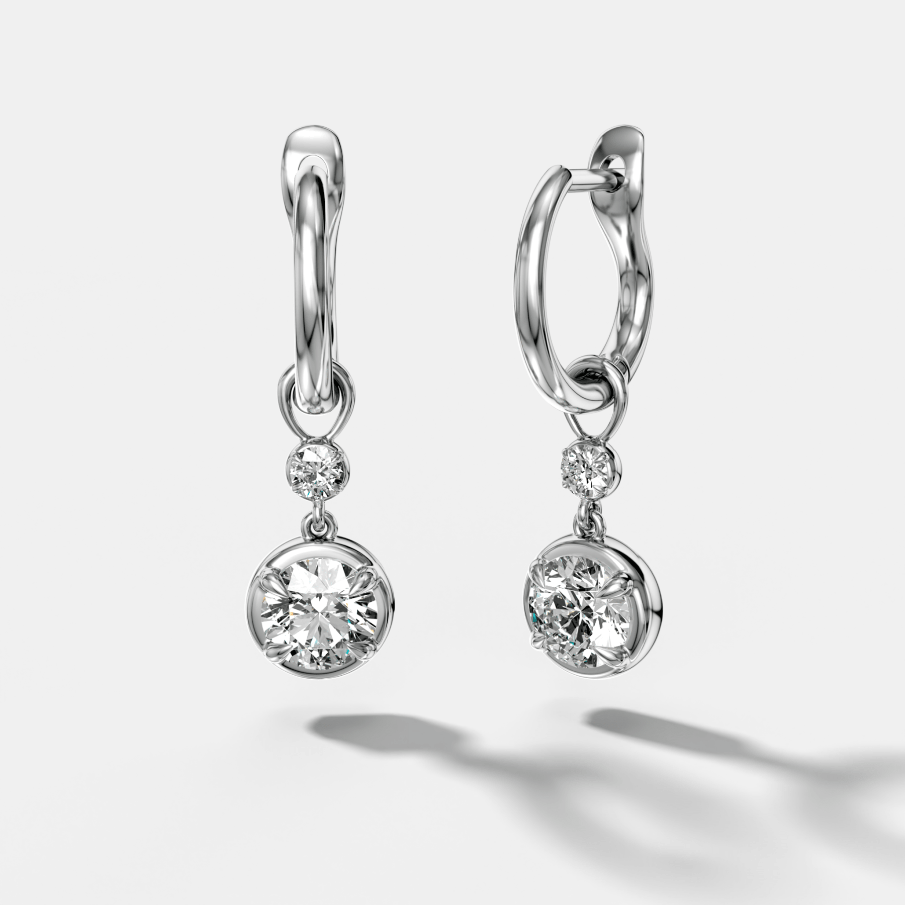 Reversed Mini Tiered Bezel Drop Huggies with Round Cut Diamonds