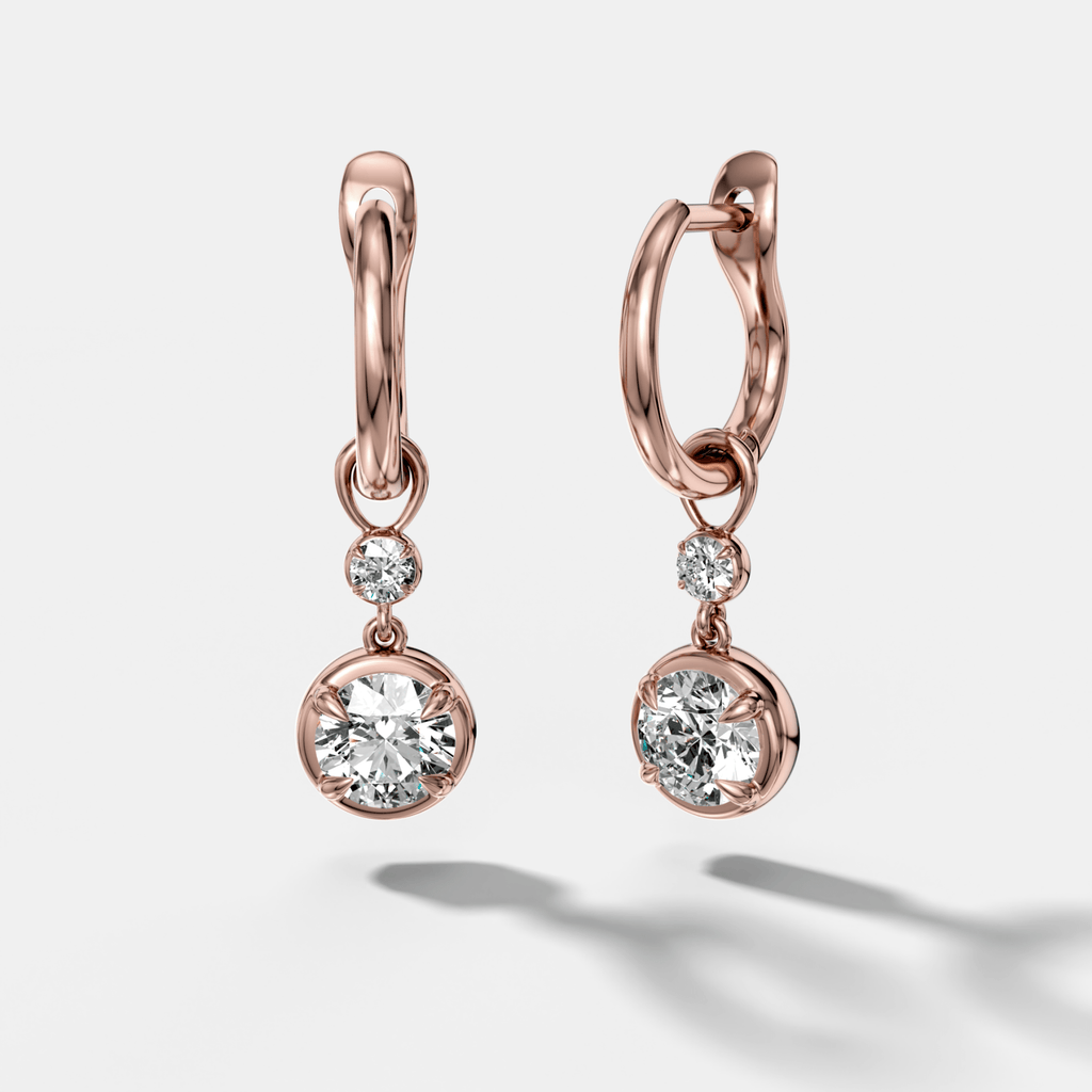 Reversed Mini Tiered Bezel Drop Huggies with Round Cut Diamonds