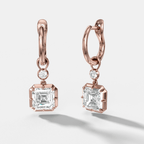 Reversed Tiered Button Back Drop Huggies with Asscher Cut Diamonds