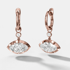 Reversed Tiered Button Back Drop Huggies with Marquise Cut Diamonds
