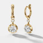 Reversed Tiered Button Back Drop Huggies with Round Cut Diamonds