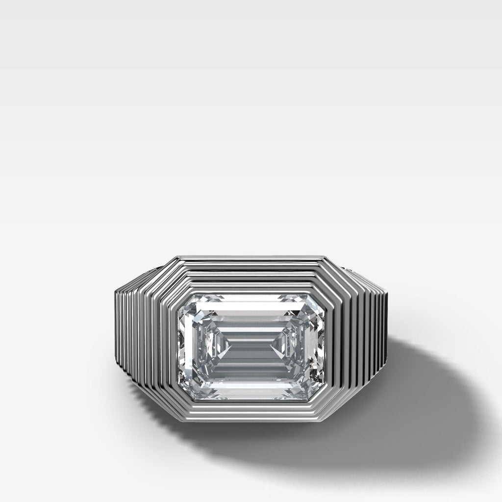 Ripple Solitaire Engagement Ring with East West Emerald Cut Diamond